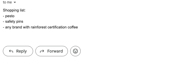 Shopping list email inbox